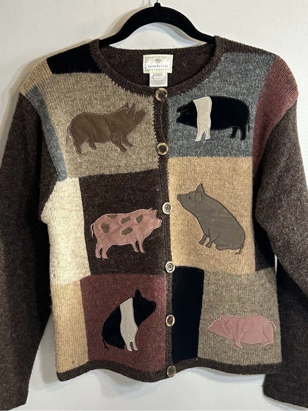 Susan Bristol Pig Hog Wool Sweater Cardigan Size S